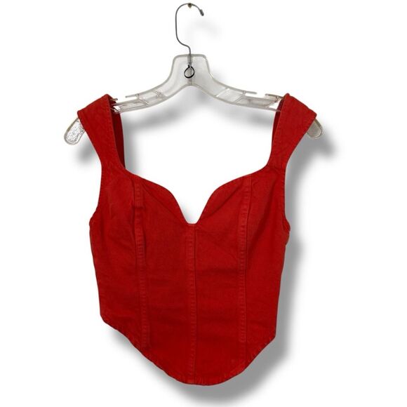 Mara Hoffman Tops - Mara Hoffman Milla Cropped Denim Top Poppy Orange Sweetheart Cotton Size 00